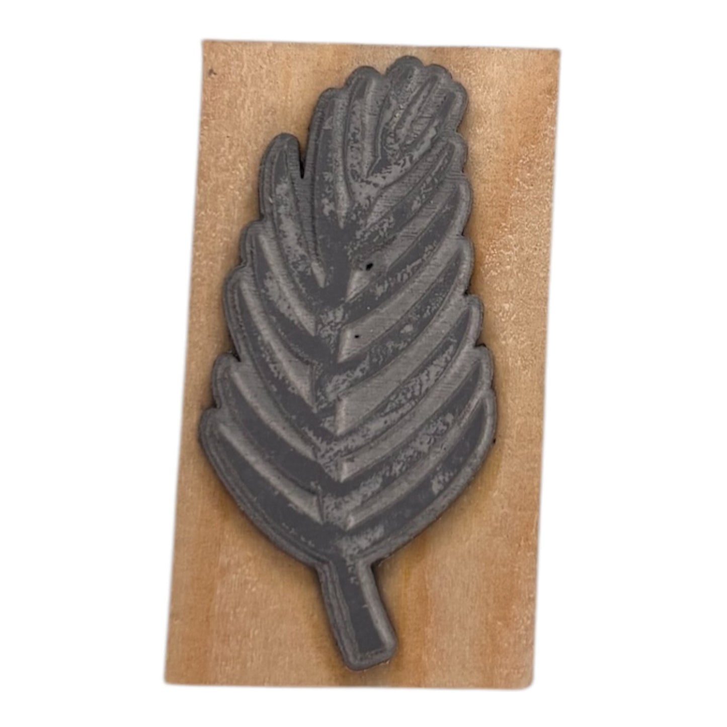 Tampon en bois feuille de palmier face caoutchouc de fabrication artisanale par mon carnet en bois pour bullet journal et loisir créatif