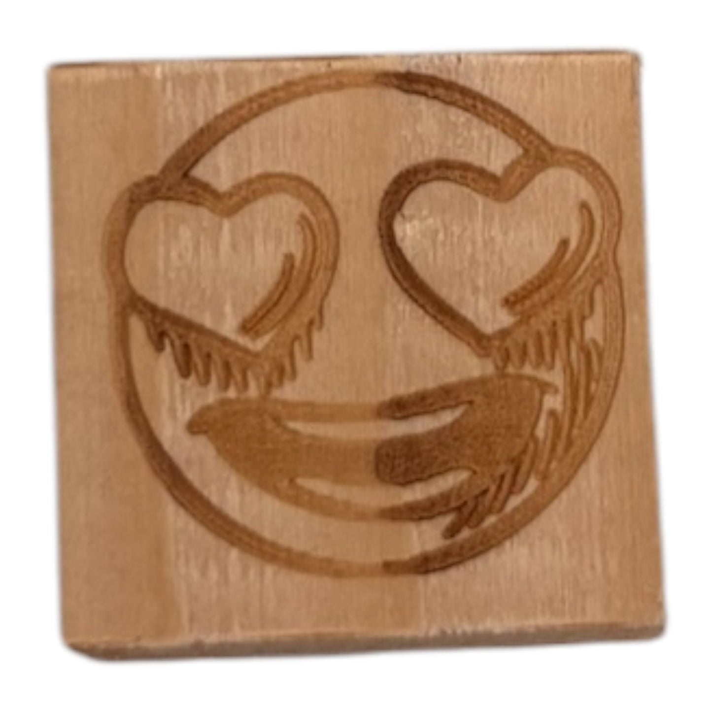 tampon smiley amoureux en bois de fabrication artisanale par mon carnet en bois pour bullet journal et loisir créatif