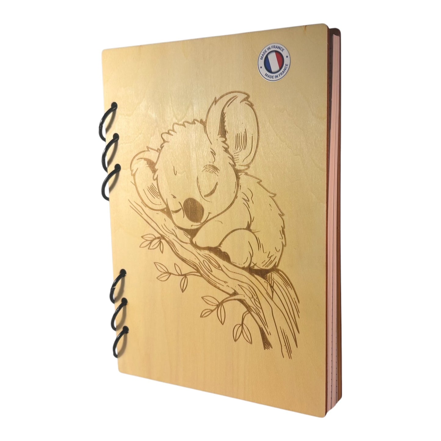 Cahier A5 Koalas sur une branche -graver au laser rechargeable et ecologique fabrication francaise et artisanale
