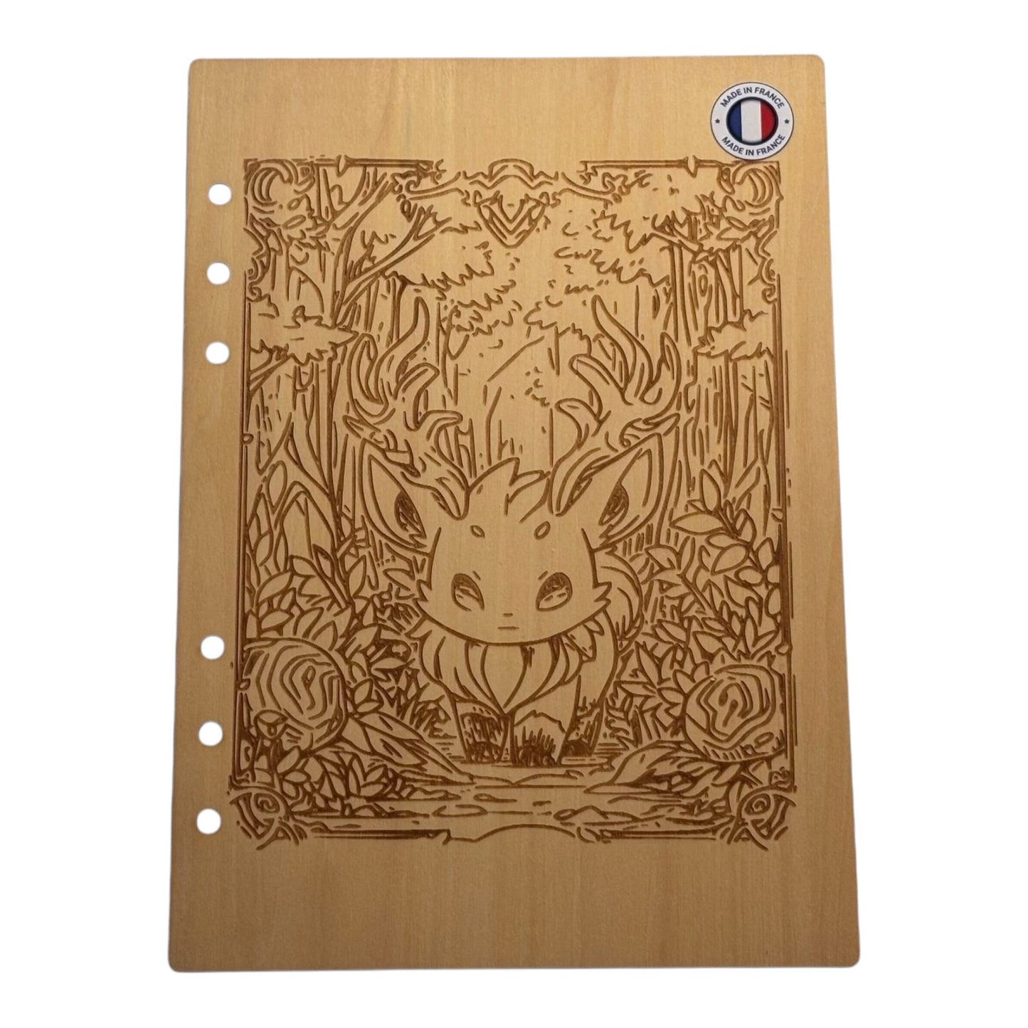 Couverture cahier A5 animal fantastique dans la forêt graver au laser rechargeable et ecologique fabrication francaise et artisanale