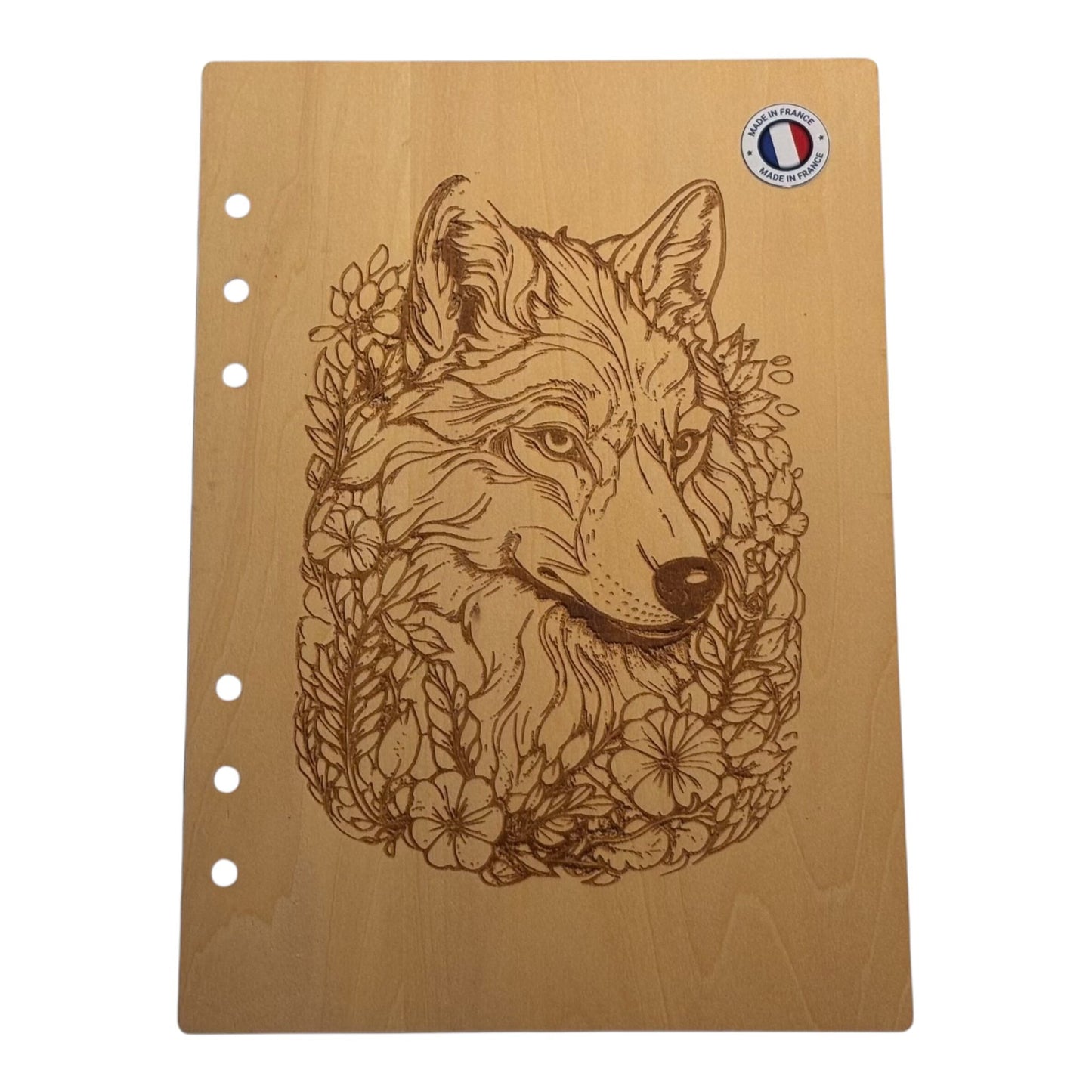 Couverture cahier A5 loup graver au laser rechargeable et ecologique fabrication francaise et artisanale