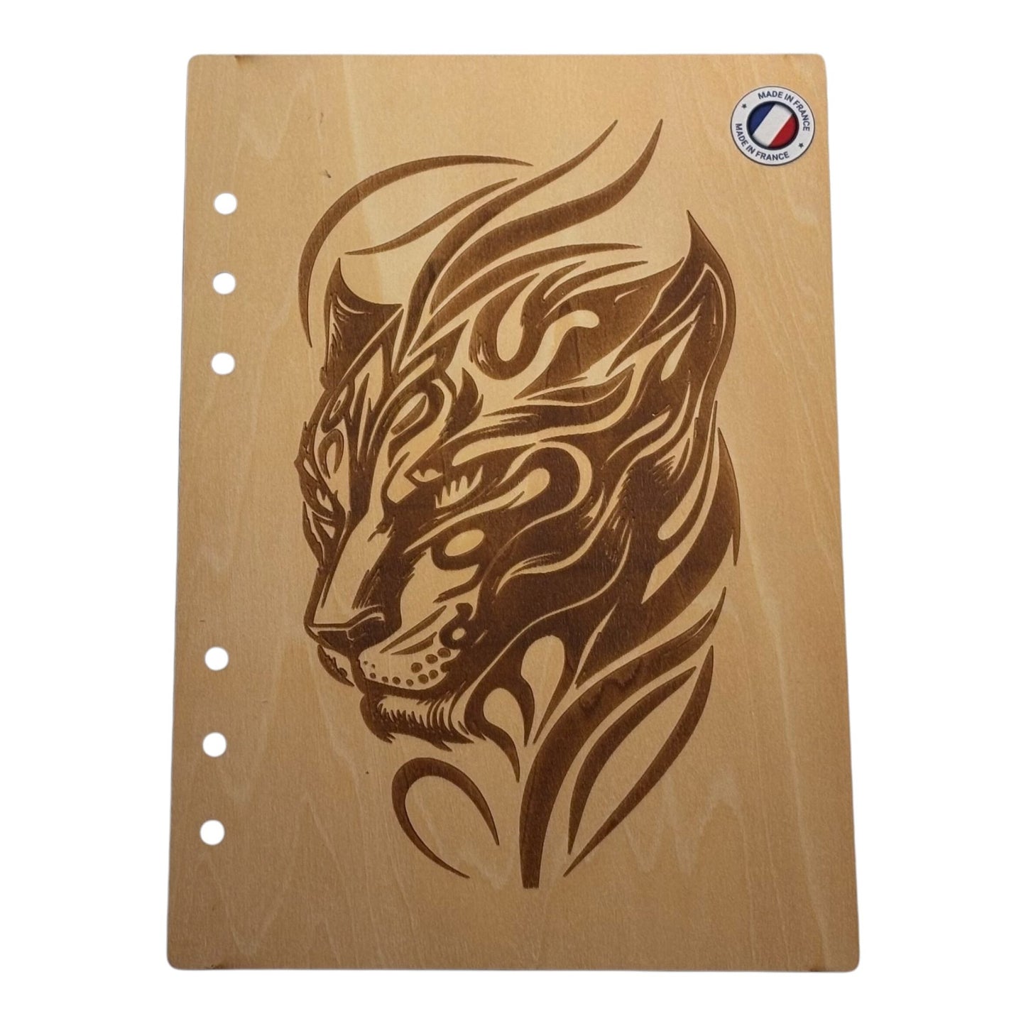 Couverture cahier A5 tête de panthère tribal -graver au laser rechargeable et ecologique fabrication francaise et artisanale