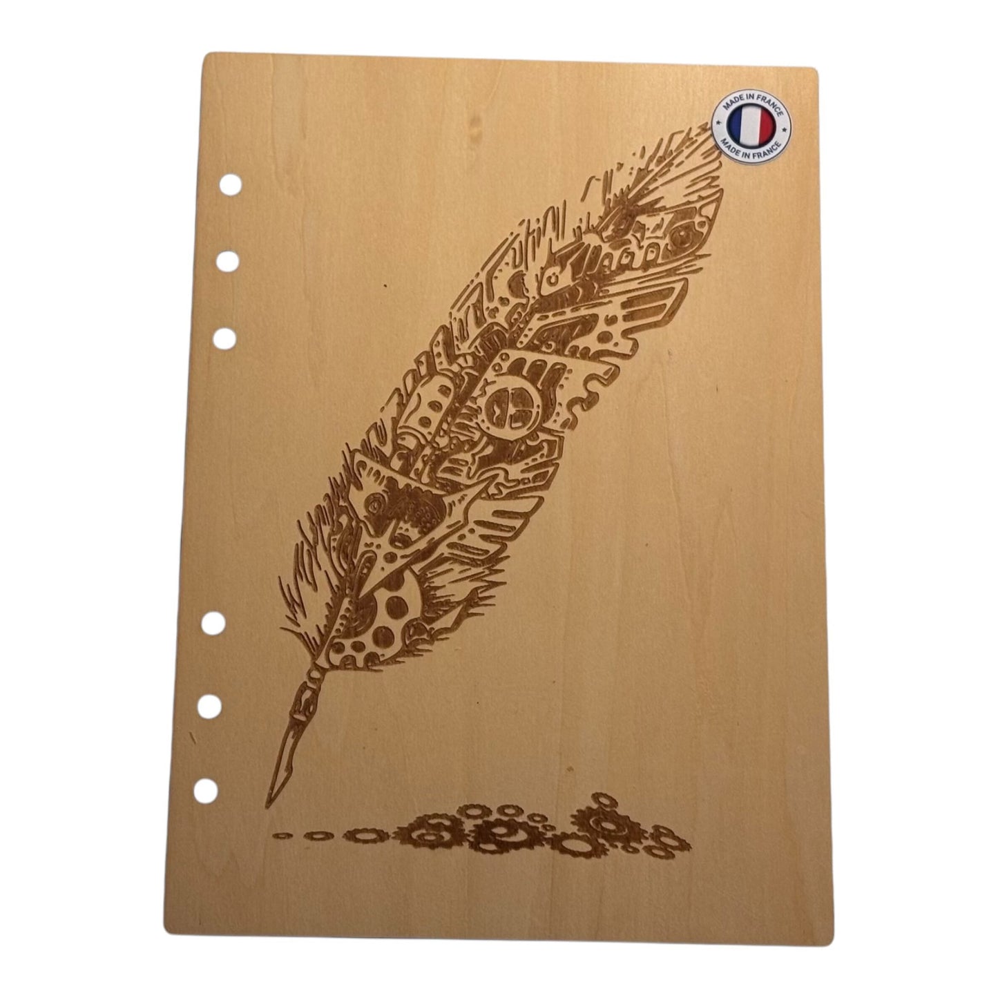 Couverture cahier A5 plume steampunk - graver au laser rechargeable et ecologique fabrication francaise et artisanale