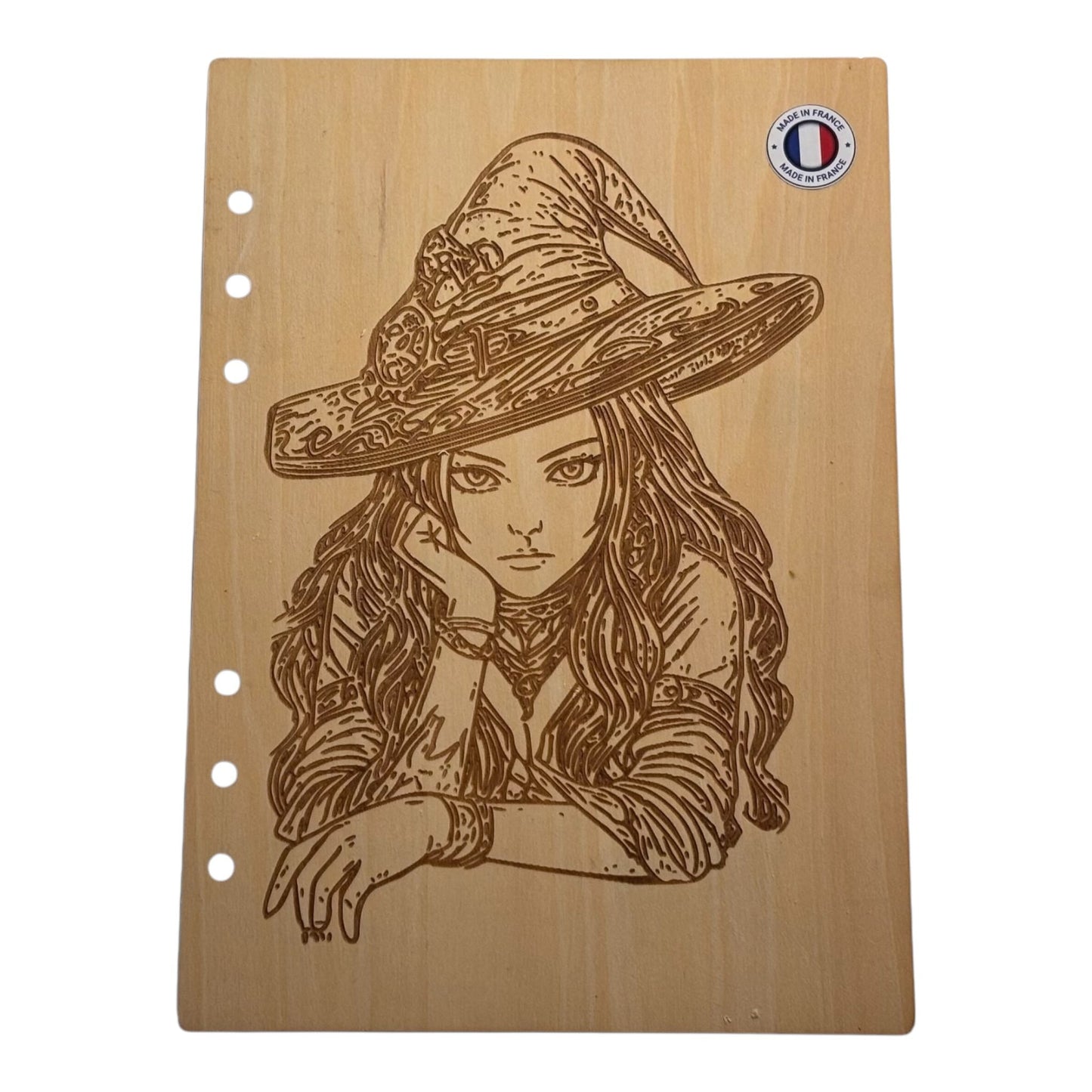 Couverture cahier A5 sorcière - graver au laser rechargeable et ecologique fabrication francaise et artisanale