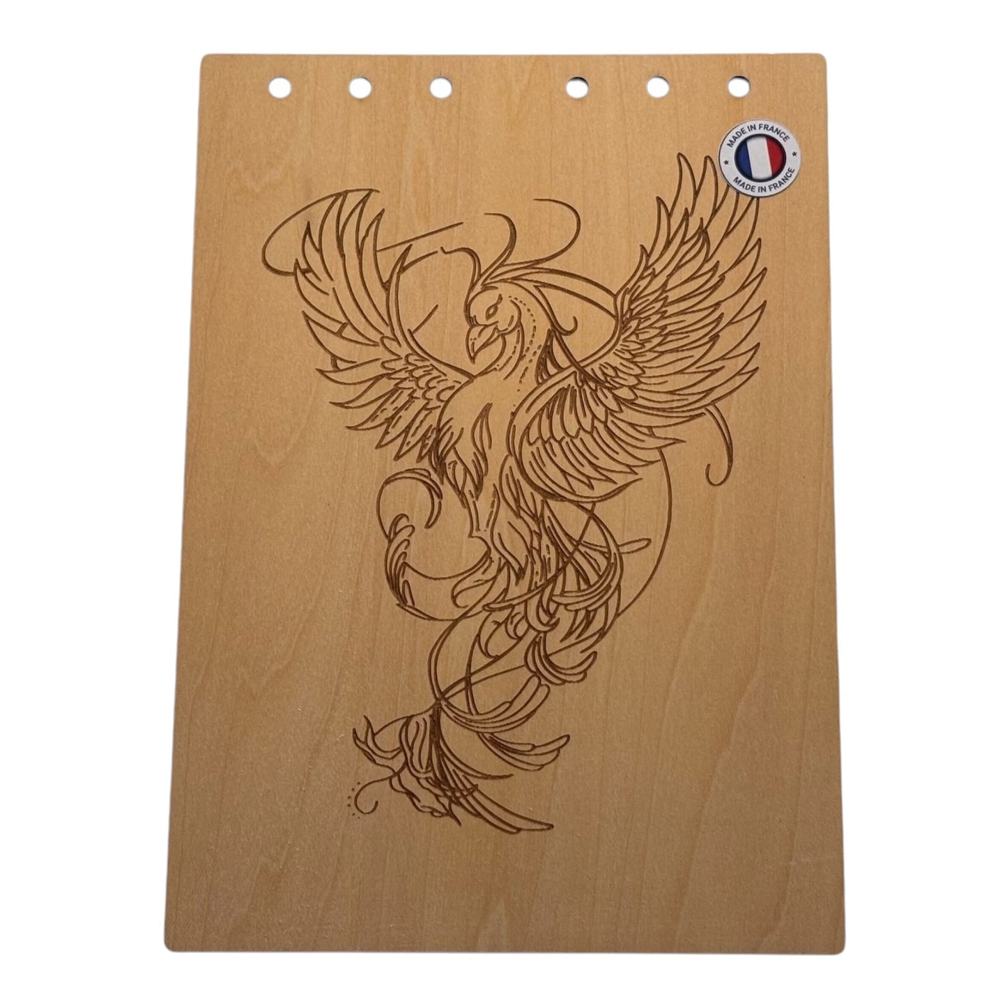 Couverture bloc note A5 phénix graver au laser rechargeable et ecologique fabrication francaise et artisanale