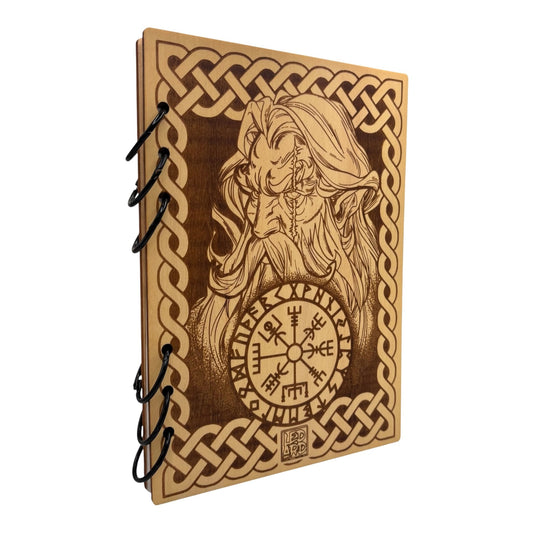 Carnet en bois avec Odin gravé au laser , cahier et bloc note au format A5 écologique et rechargeable de fabrication française et artisanale