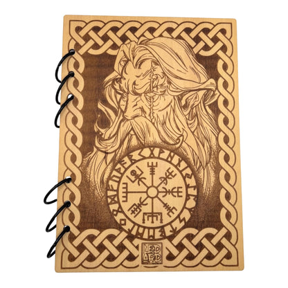 Carnet en bois avec Odin gravé au laser , cahier et bloc note au format A5 écologique et rechargeable de fabrication française et artisanale