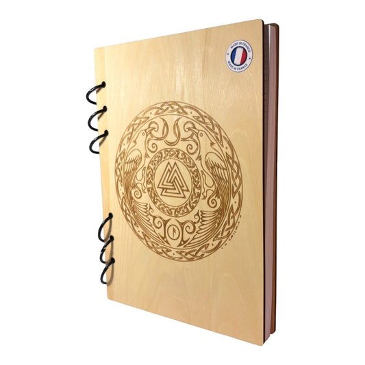 Cahier  A5 corbeaux d'Odin graver au laser rechargeable et ecologique fabrication francaise et artisanale