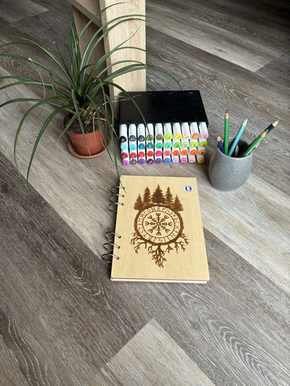 Cahier A5  avec feutres vegvisir et foret  graver au laser rechargeable et ecologique fabrication francaise et artisanale