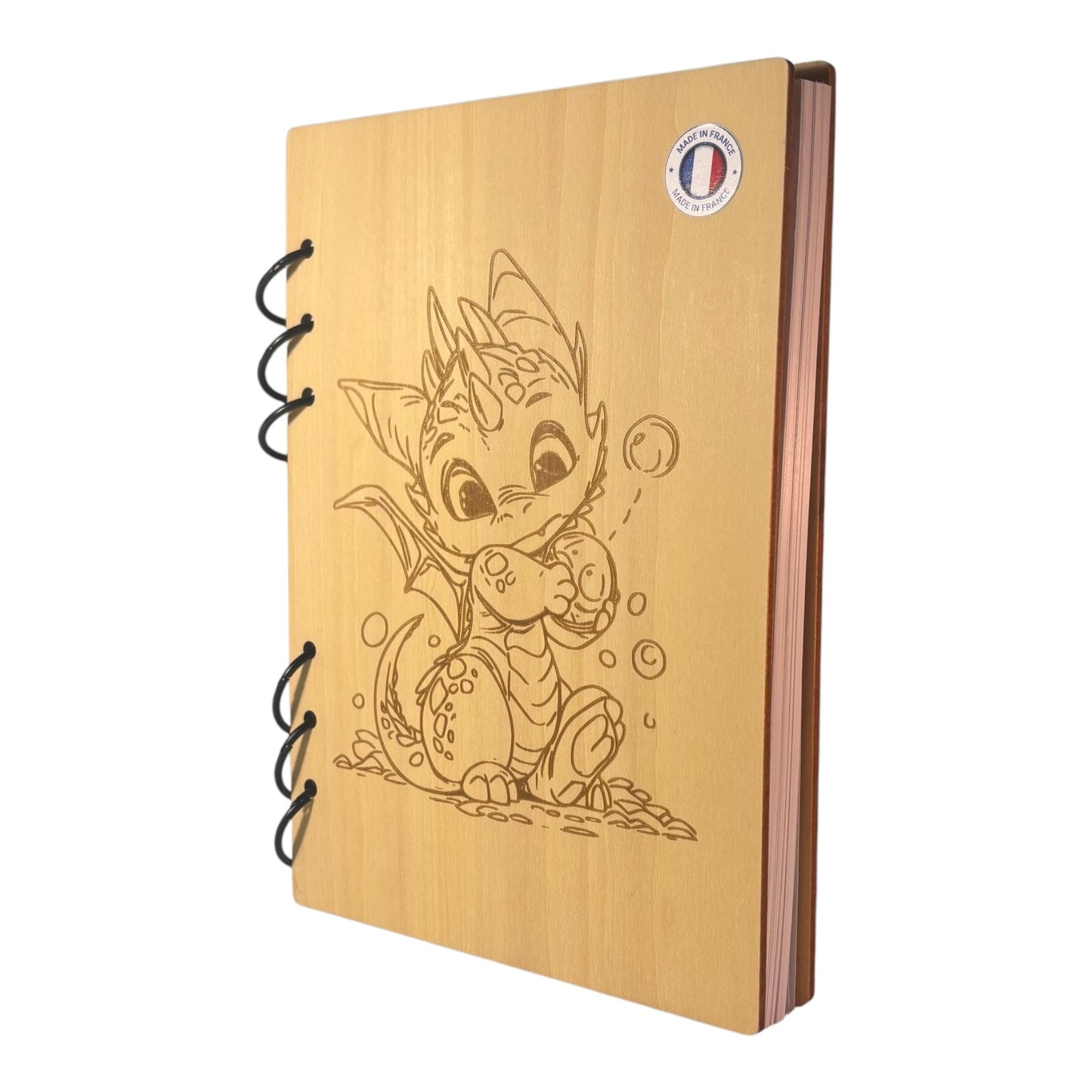 Cahier A5 bebe dragon graver au laser rechargeable et ecologique fabrication francaise et artisanale