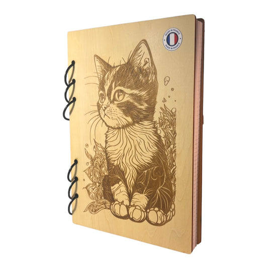 Cahier A5 chaton graver au laser rechargeable et ecologique fabrication francaise et artisanale