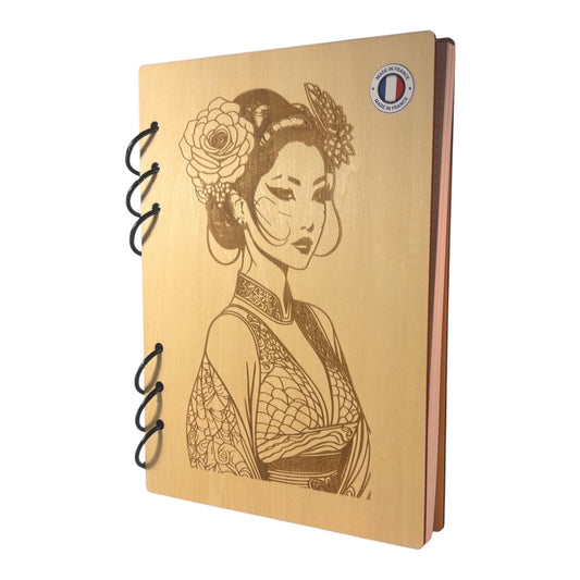Cahier A5 femme tenue traditionnelle chinoise graver au laser rechargeable et ecologique fabrication francaise et artisanale