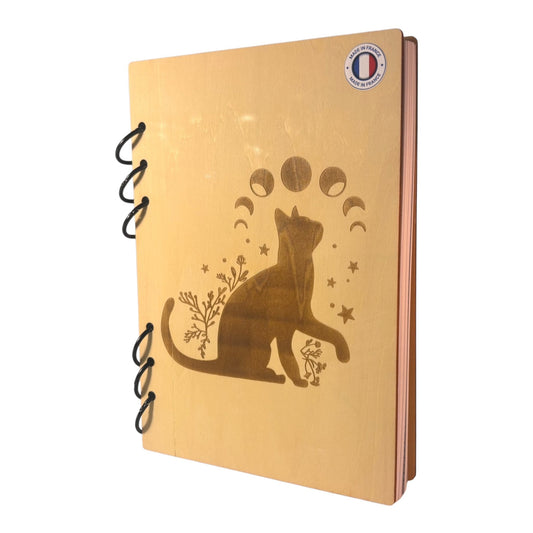  Cahier  A5 chat avec les phases de la lune rechargeable ecologique fabrication francaise et artisanale