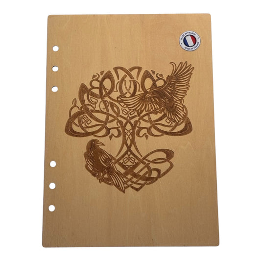 cahier A5  yggdrasil et corbeaux -graver au laser rechargeable et ecologique fabrication francaise et artisanale