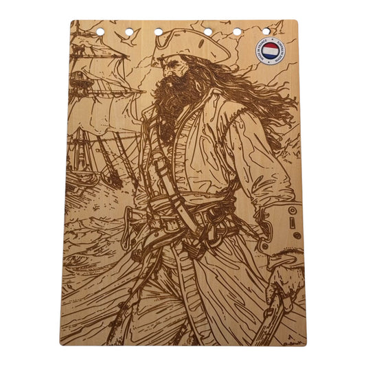 Couverture bloc note  A5 pirate graver au laser rechargeable et ecologique fabrication francaise et artisanale