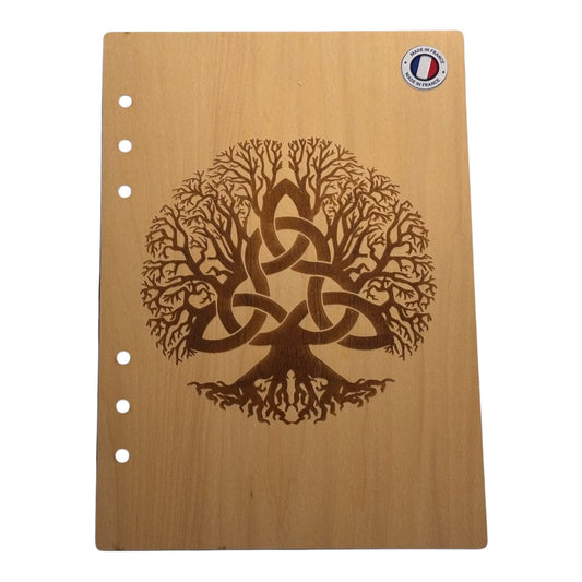 Couverture cahier A5 arbre celte graver au laser rechargeable et ecologique fabrication francaise et artisanale