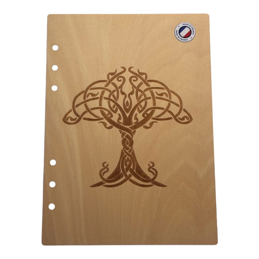 Couverture cahier  A5 arbre celtique graver au laser rechargeable et ecologique fabrication francaise et artisanale