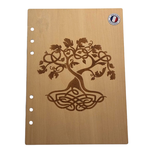 Couverture cahier A5  arbre de vie graver au laser rechargeable et ecologique fabrication francaise et artisanale