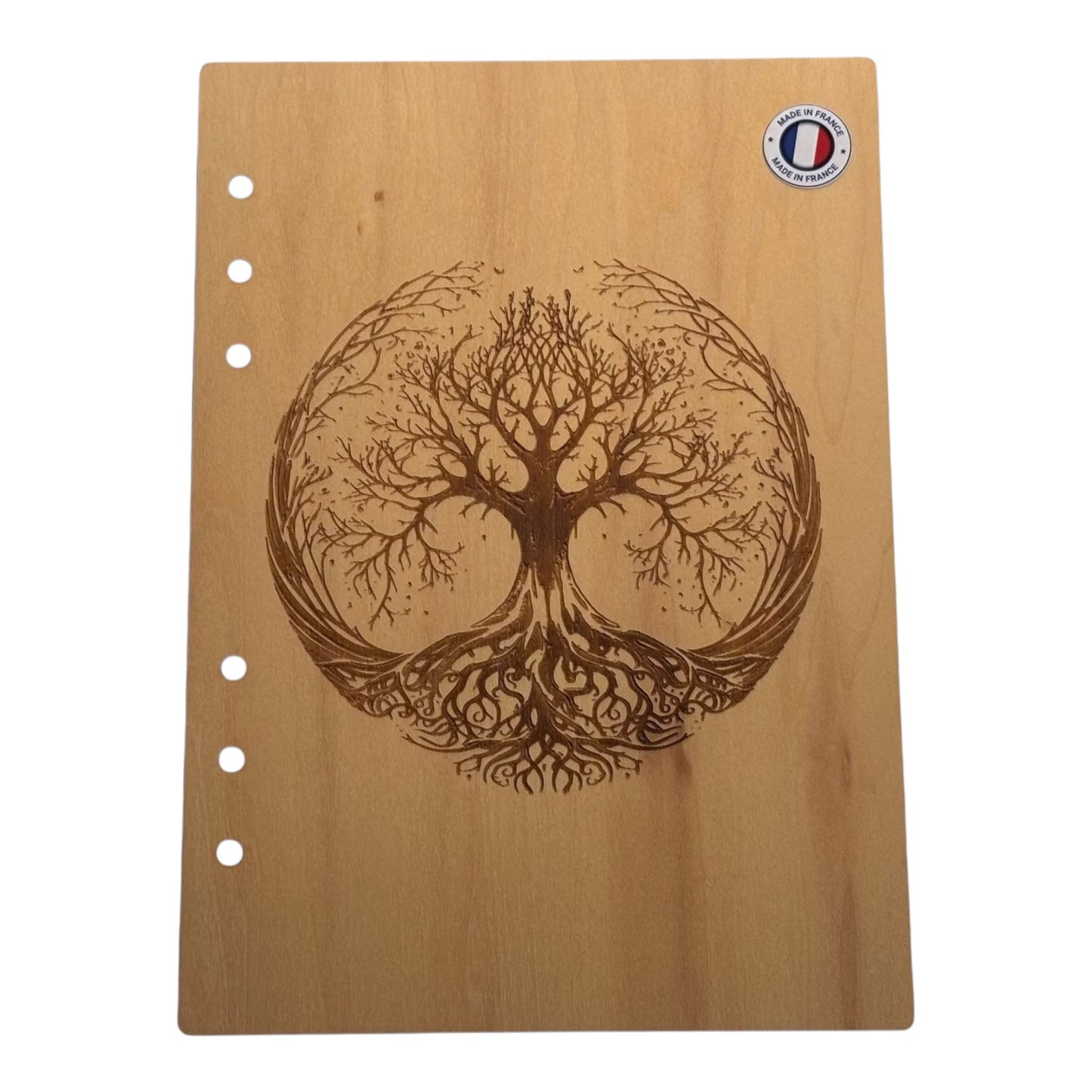 Couverture cahier  A5 Arbre de vie Mystique graver au laser rechargeable et ecologique fabrication francaise et artisanale