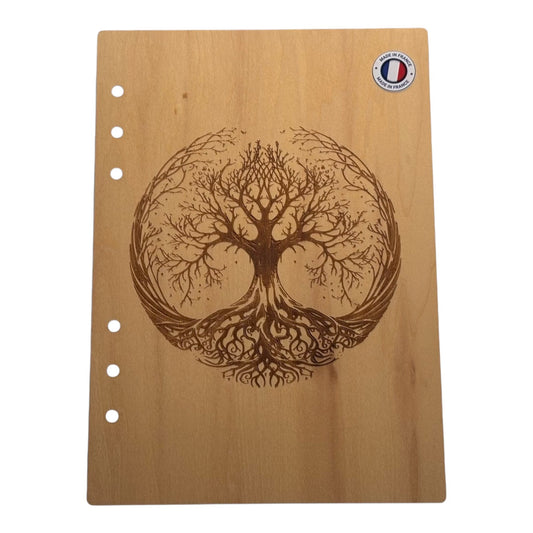 Couverture cahier  A5 Arbre de vie Mystique graver au laser rechargeable et ecologique fabrication francaise et artisanale