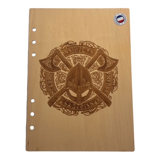 Couverture cahier  A5 casque et haches - graver au laser rechargeable et ecologique fabrication francaise et artisanale