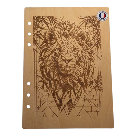 Couverture cahier  A5 lion géométrique - graver au laser rechargeable et ecologique fabrication francaise et artisanale