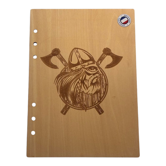 Couverture cahier A5 viking et hachegraver au laser rechargeable et ecologique fabrication francaise et artisanaleMon carnet en bois