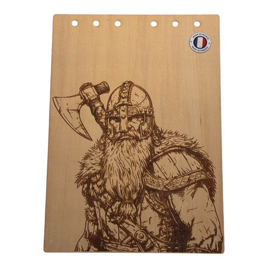 Couverture bloc note  A5 guerrier viking graver au laser rechargeable et ecologique fabrication francaise et artisanale