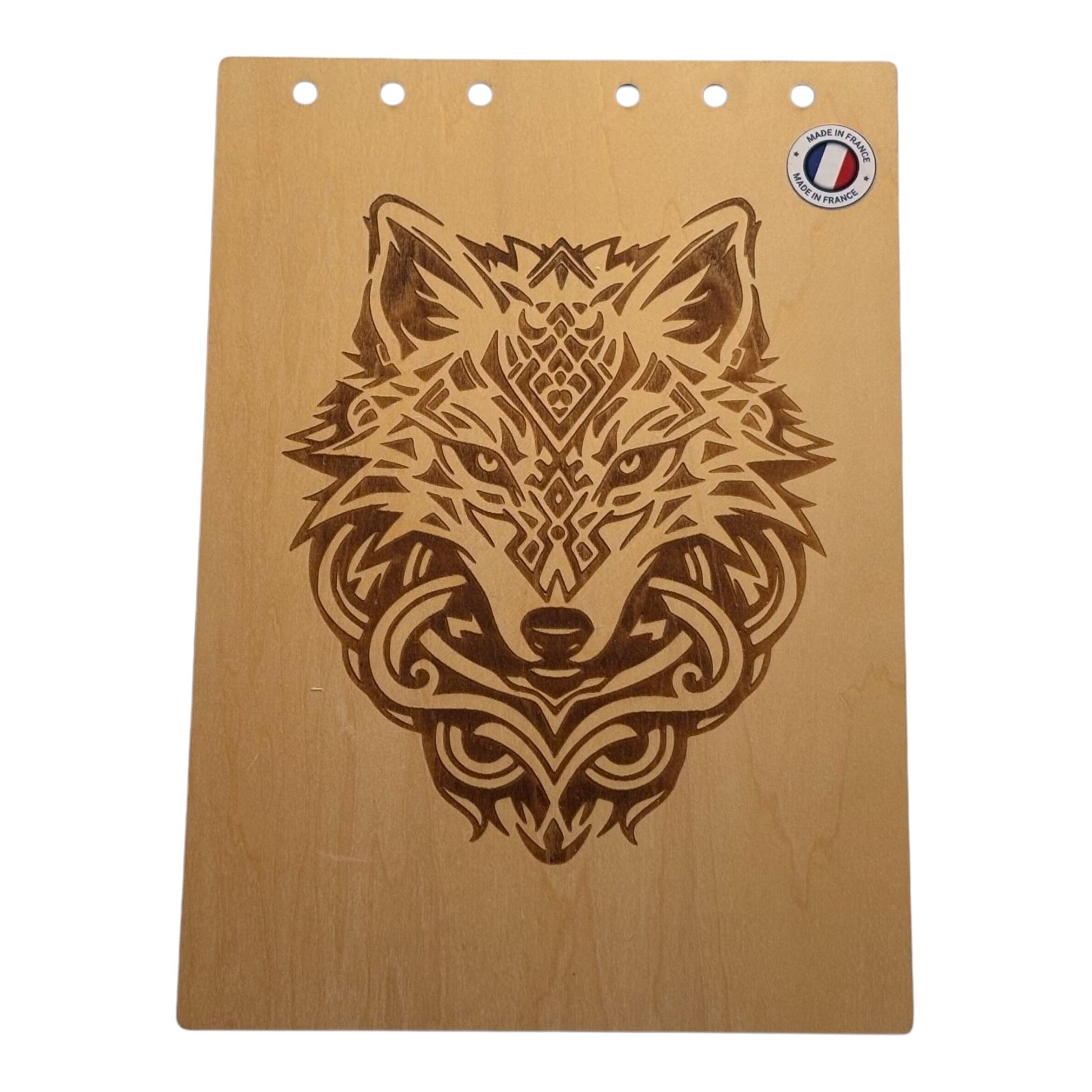 Couverture bloc note  A5 tête de loup graver au laser rechargeable et ecologique fabrication francaise et artisanale