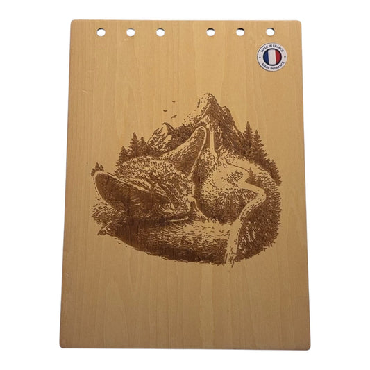 Couverture bloc note  A5 renard trompe l'oeil -graver au laser rechargeable et ecologique fabrication francaise et artisanale