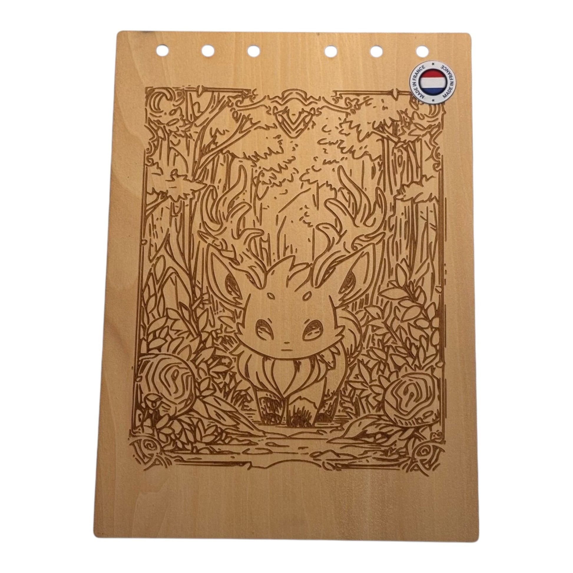 Couverture bloc note A5  animal fantastique dans la forêt graver au laser rechargeable et ecologique fabrication francaise et artisanale