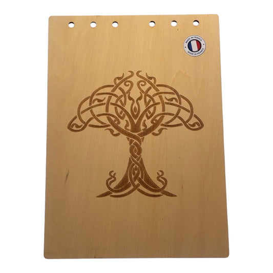 Couverture bloc note A5  arbre celtique graver au laser rechargeable et ecologique fabrication francaise et artisanale