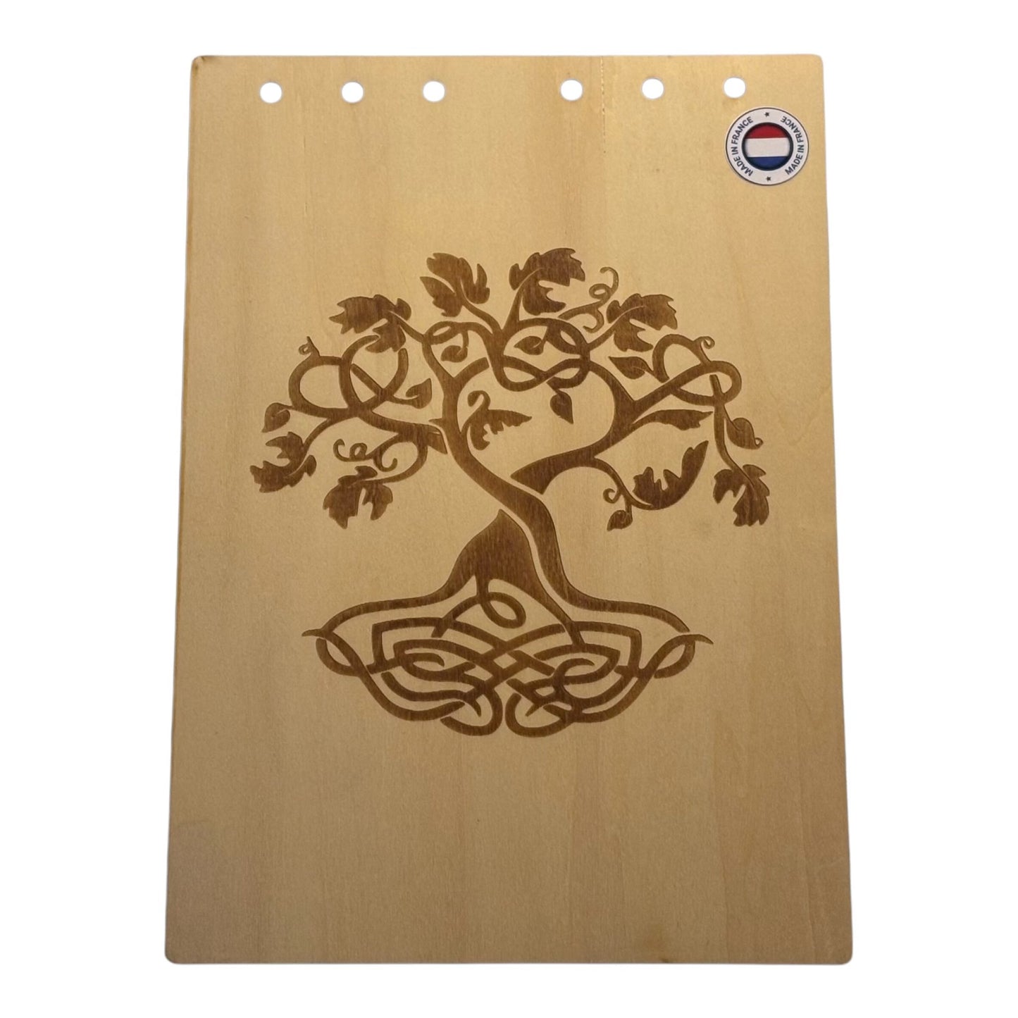 Couverture bloc note  A5 arbre de vie graver au laser rechargeable et ecologique fabrication francaise et artisanale