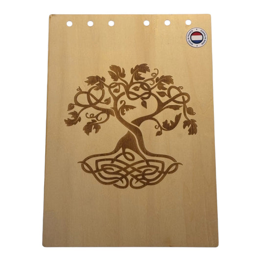 Couverture bloc note  A5 arbre de vie graver au laser rechargeable et ecologique fabrication francaise et artisanale