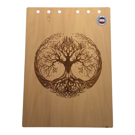 Couverture bloc note A5  Arbre de vie Mystique graver au laser rechargeable et ecologique fabrication francaise et artisanale