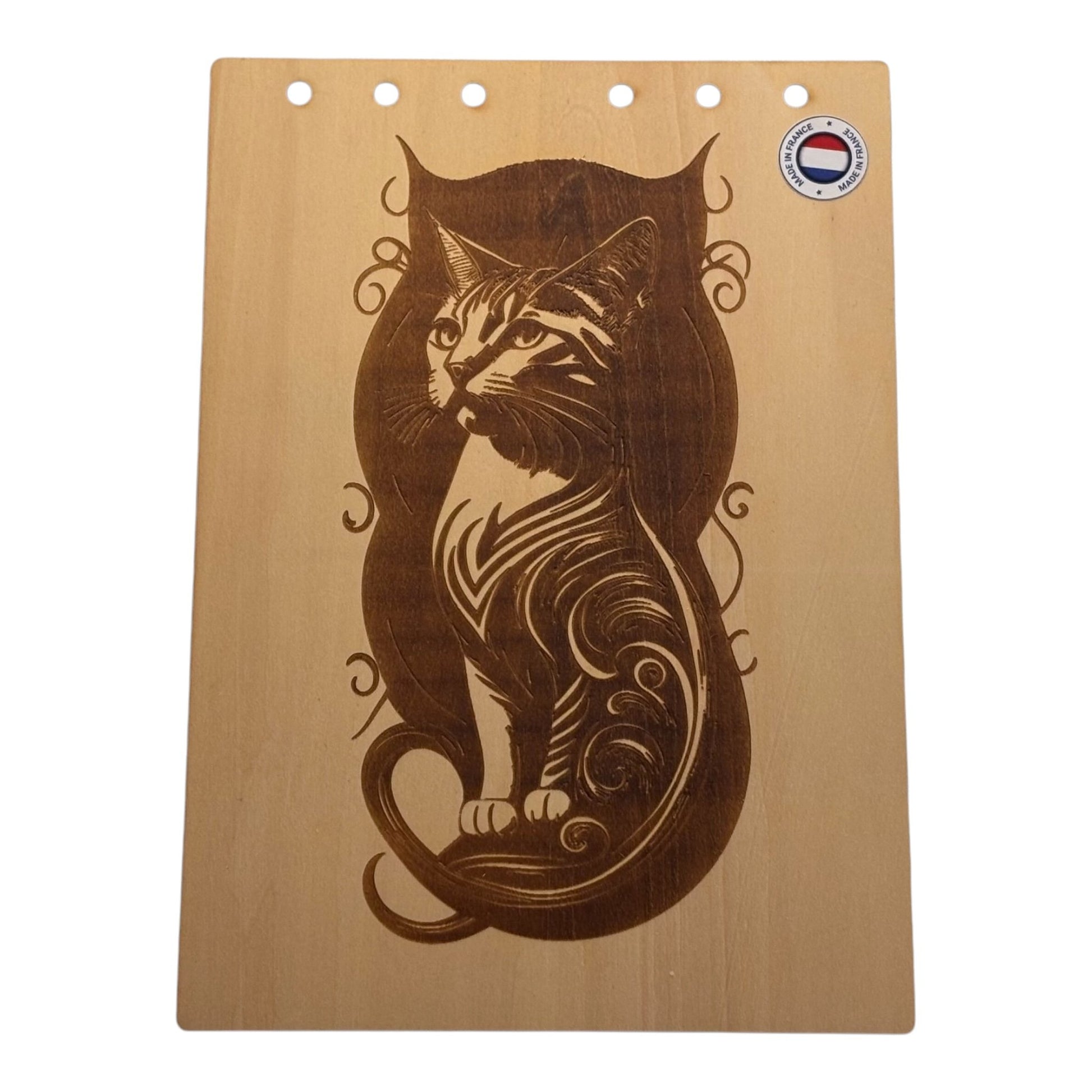 Couverture bloc note A5  chat dans son ombre - graver au laser rechargeable et ecologique fabrication francaise et artisanale