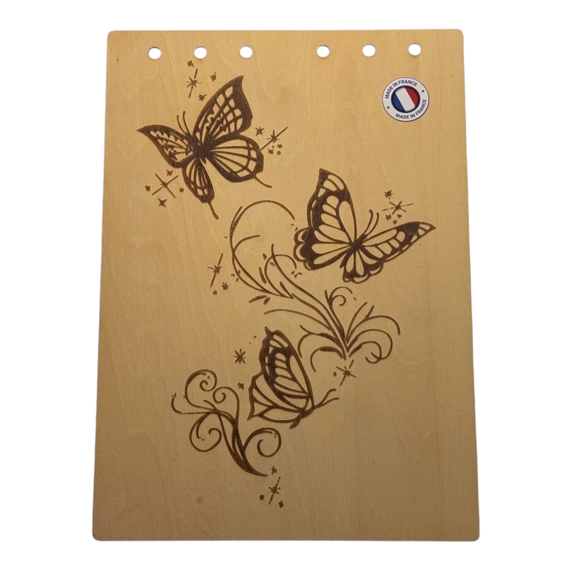 Couverture bloc note A5  papillons -graver au laser rechargeable et ecologique fabrication francaise et artisanale