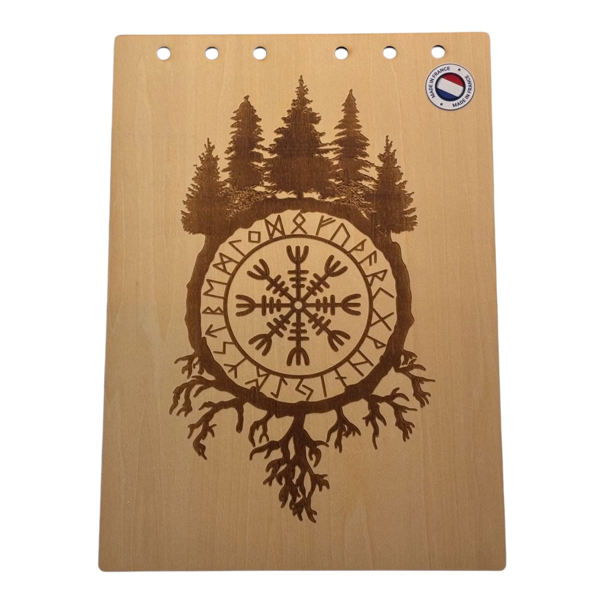 Couverture bloc note A5  vegvisir et foret graver au laser rechargeable et ecologique fabrication francaise et artisanale