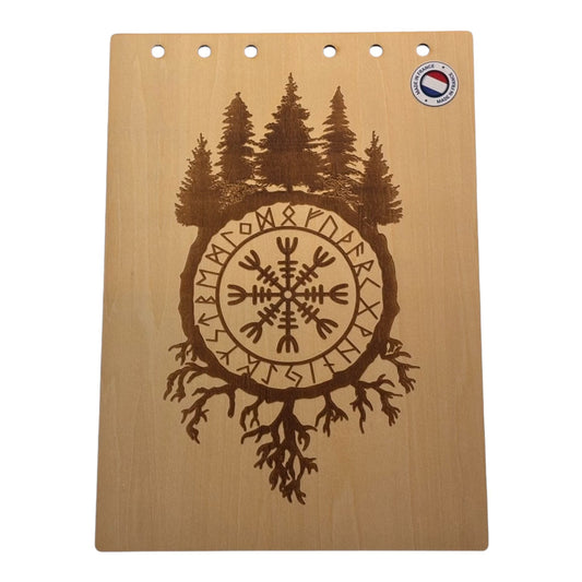Couverture bloc note A5  vegvisir et foret graver au laser rechargeable et ecologique fabrication francaise et artisanale