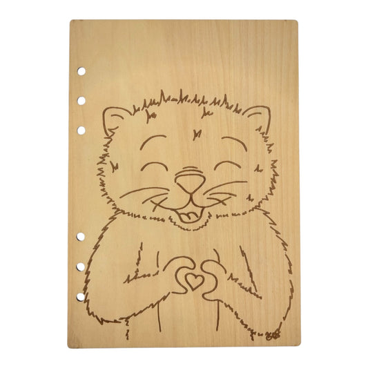 Couverture Loutre Carnet en bois format cahier ou bloc note A5 écologique et rechargeable de fabrication francaise et artisanale illustration d'artiste gravé au laser