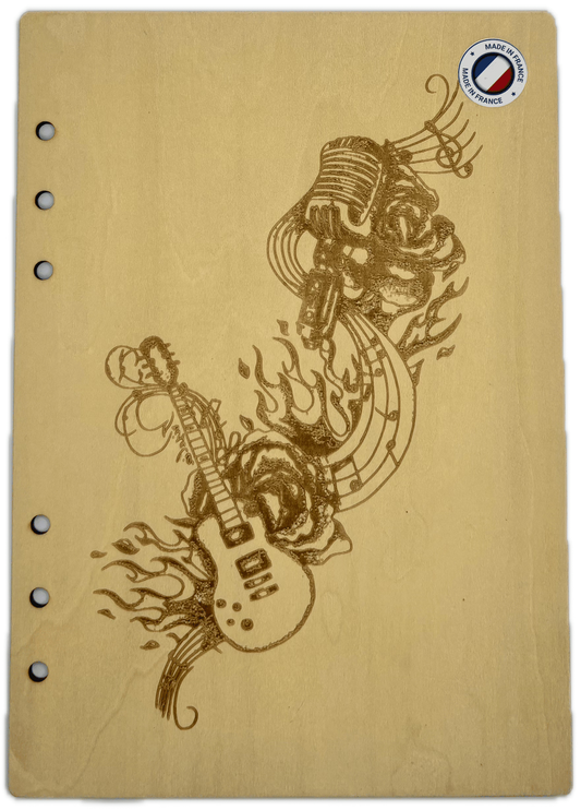 073 Couverture cahier Guitare et son flux de notes de musique