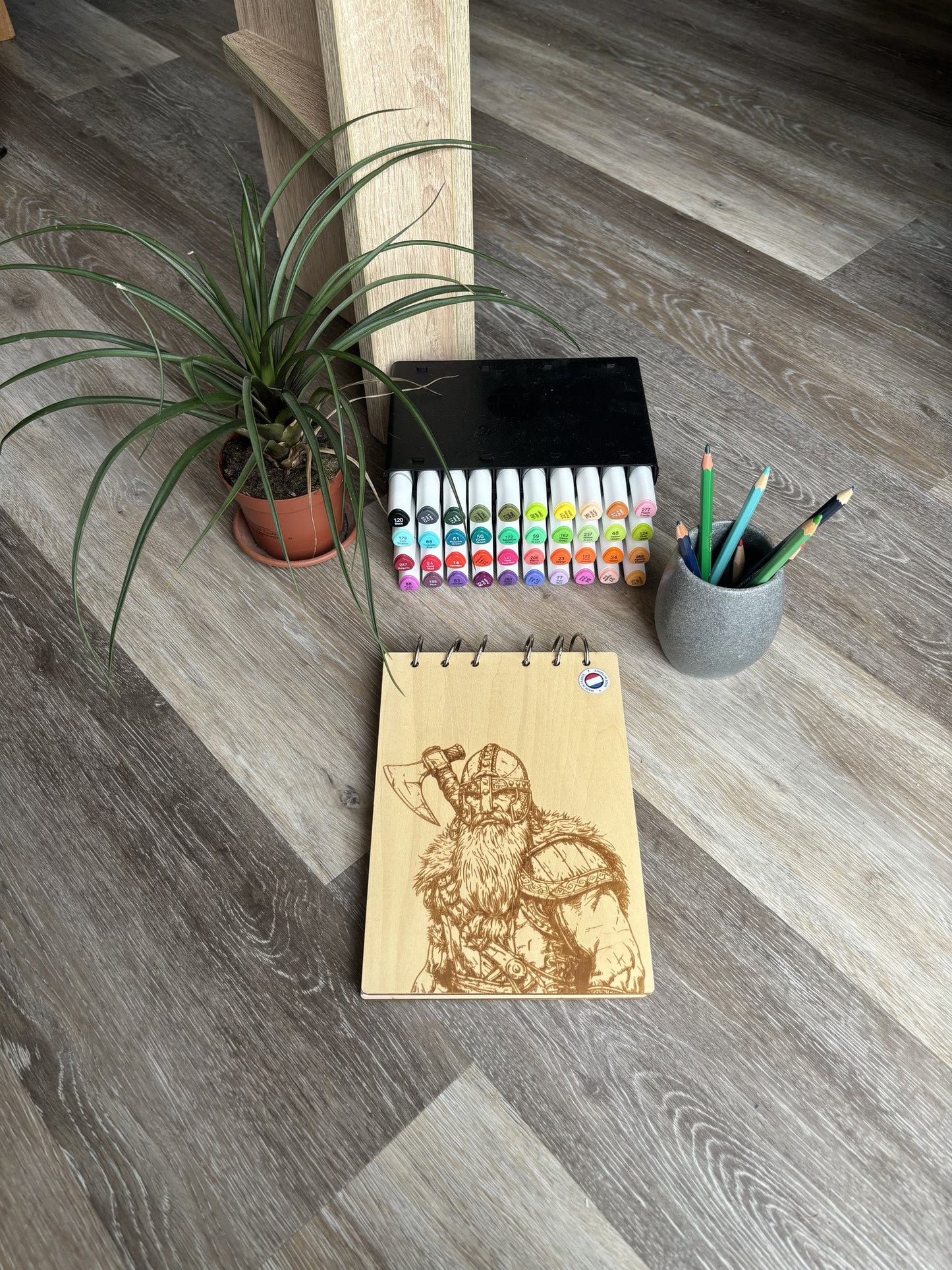  Bloc note  A5 avec feutre guerrier viking graver au laser rechargeable et ecologique fabrication francaise et artisanale