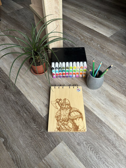  Bloc note  A5 avec feutre guerrier viking graver au laser rechargeable et ecologique fabrication francaise et artisanale