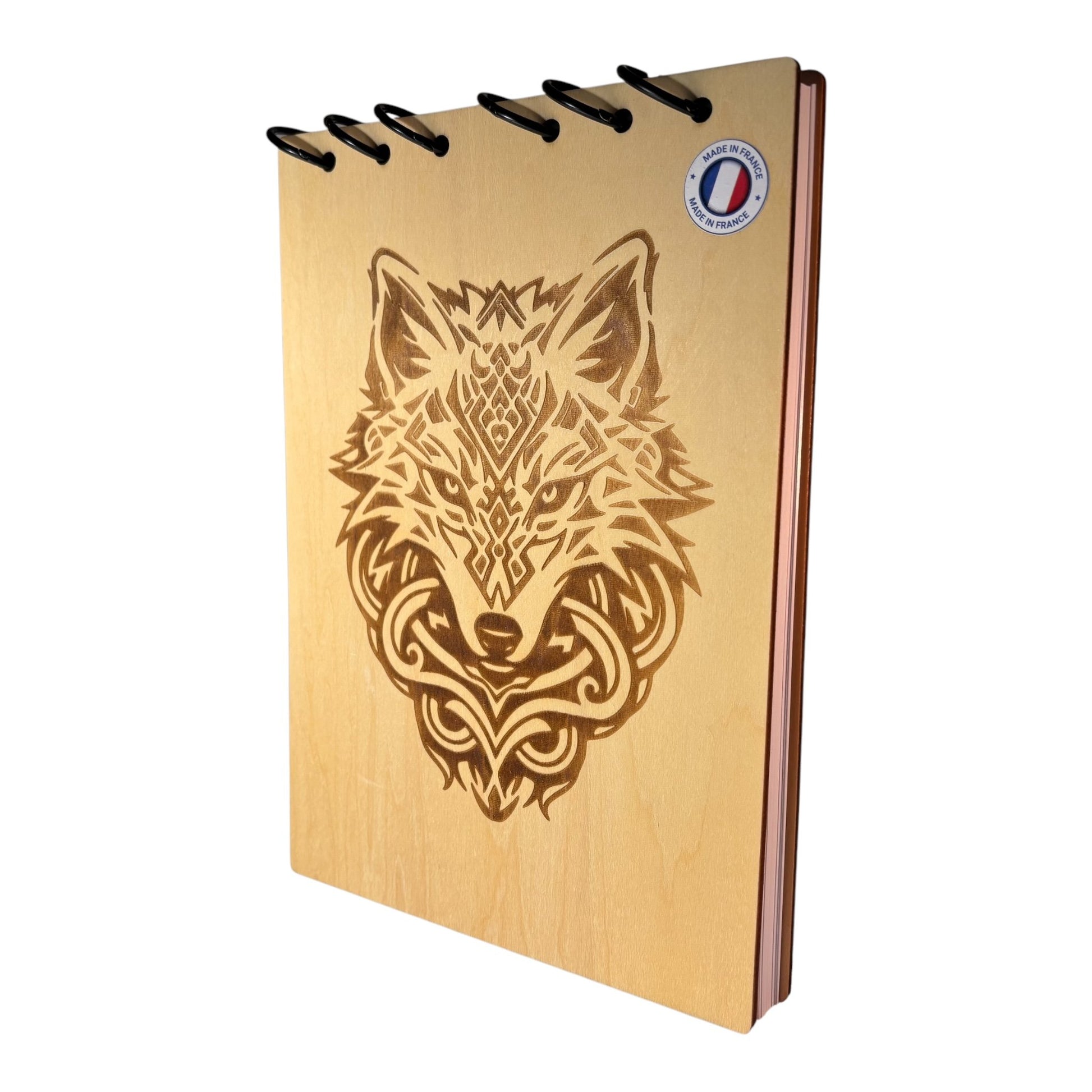 Bloc note  A5 tête de loup -graver au laser rechargeable et ecologique fabrication francaise et artisanale