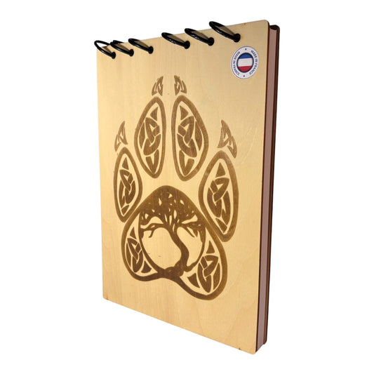 Bloc note A5  Patte de Loup avec arbre de vie graver au laser rechargeable et ecologique fabrication francaise et artisanale