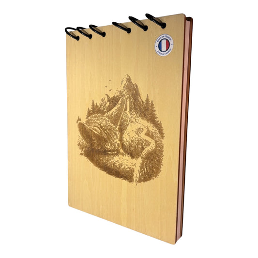 Bloc note  A5 renard trompe l'oeil -graver au laser rechargeable et ecologique fabrication francaise et artisanale