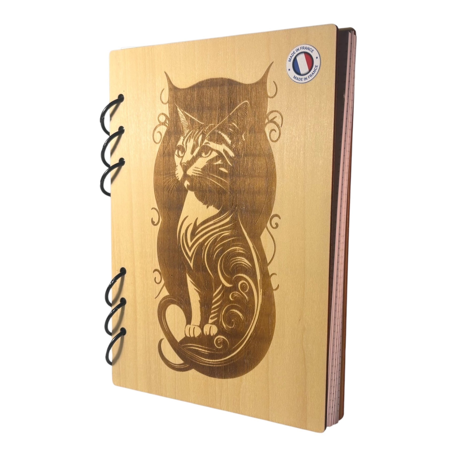 Cahier A5 chat dans son ombre  rechargeable ecologique fabrication francaise et artisanale