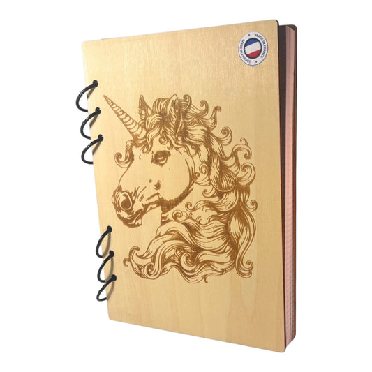 Cahier A5  licorne -graver au laser rechargeable et ecologique fabrication francaise et artisanale