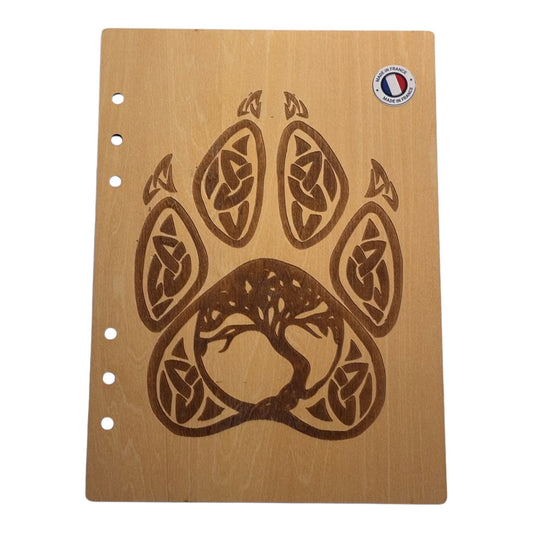  Couverture cahier A5  Patte de Loup avec arbre de vie -graver au laser rechargeable et ecologique fabrication francaise et artisanale