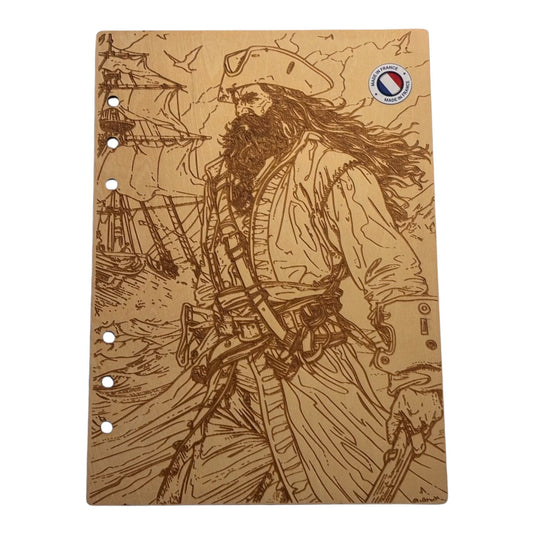 Couverture cahier  A5 pirate graver au laser rechargeable et ecologique fabrication francaise et artisanale